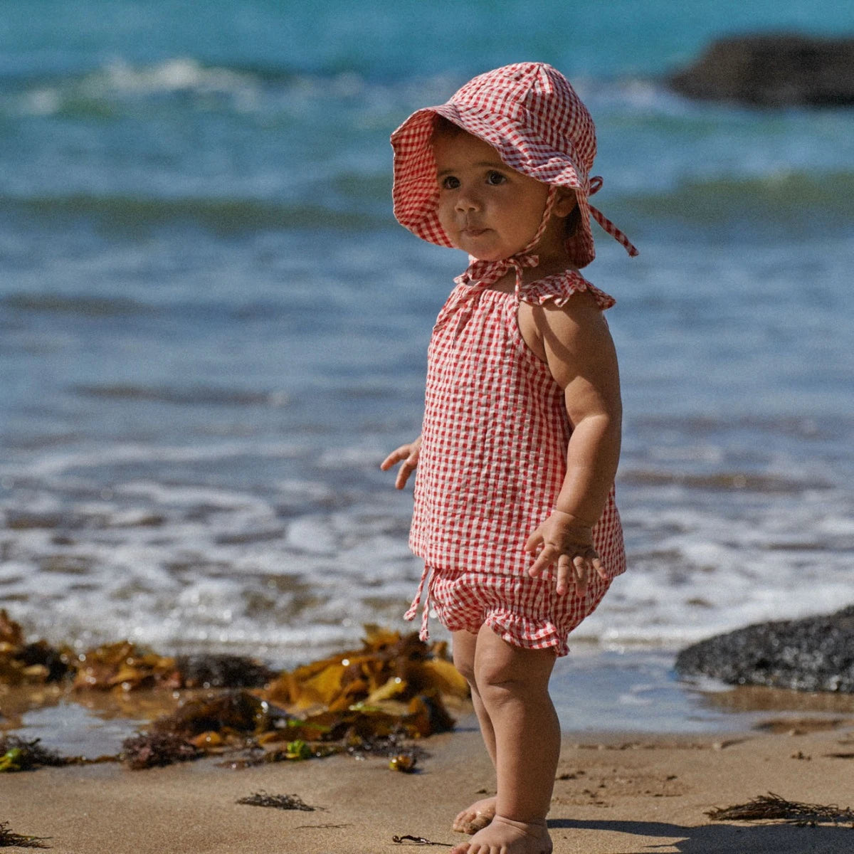 PETAL SET GINGHAM. Red Check | Nature Baby