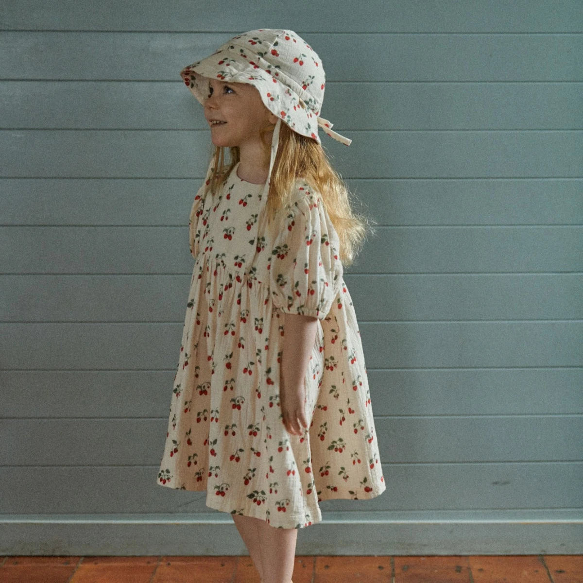 ALBERTINE DRESS MUSLIN. Strawberry Blush Print | Nature Baby