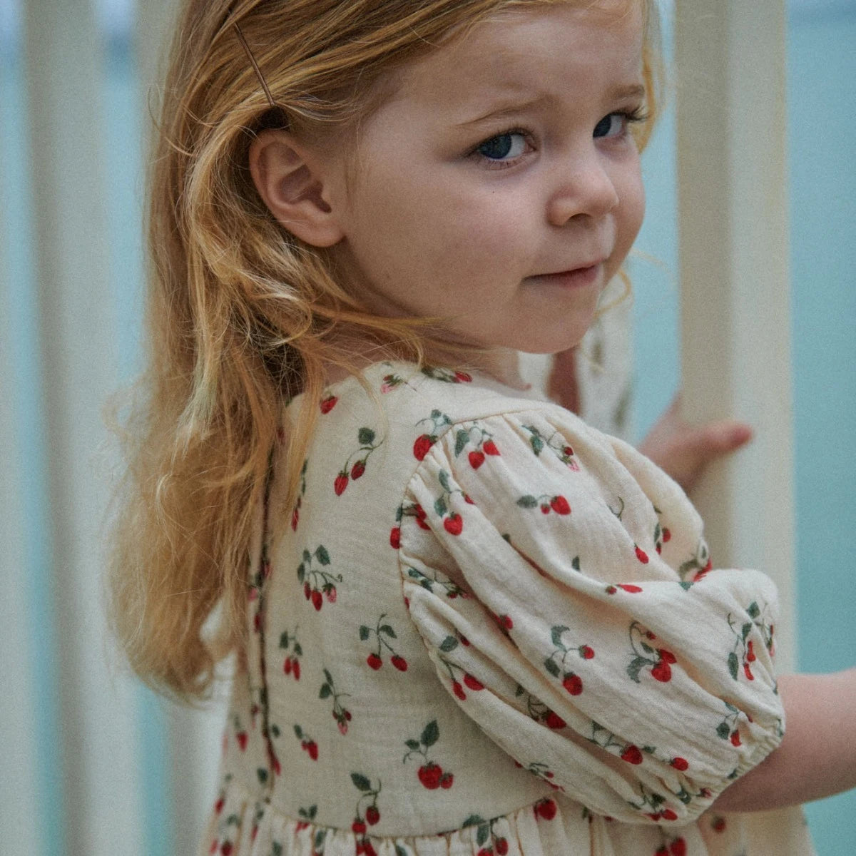 ALBERTINE DRESS MUSLIN. Strawberry Blush Print | Nature Baby
