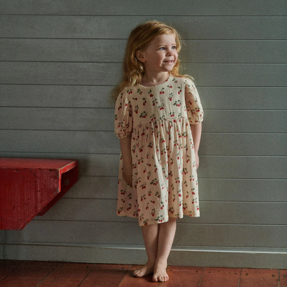 ALBERTINE DRESS MUSLIN. Strawberry Blush Print | Nature Baby