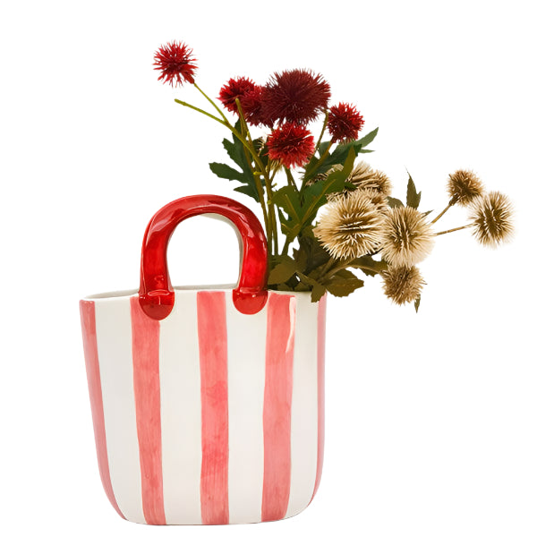 Stripe Handbag Vase Pink 23cm | Urban Products