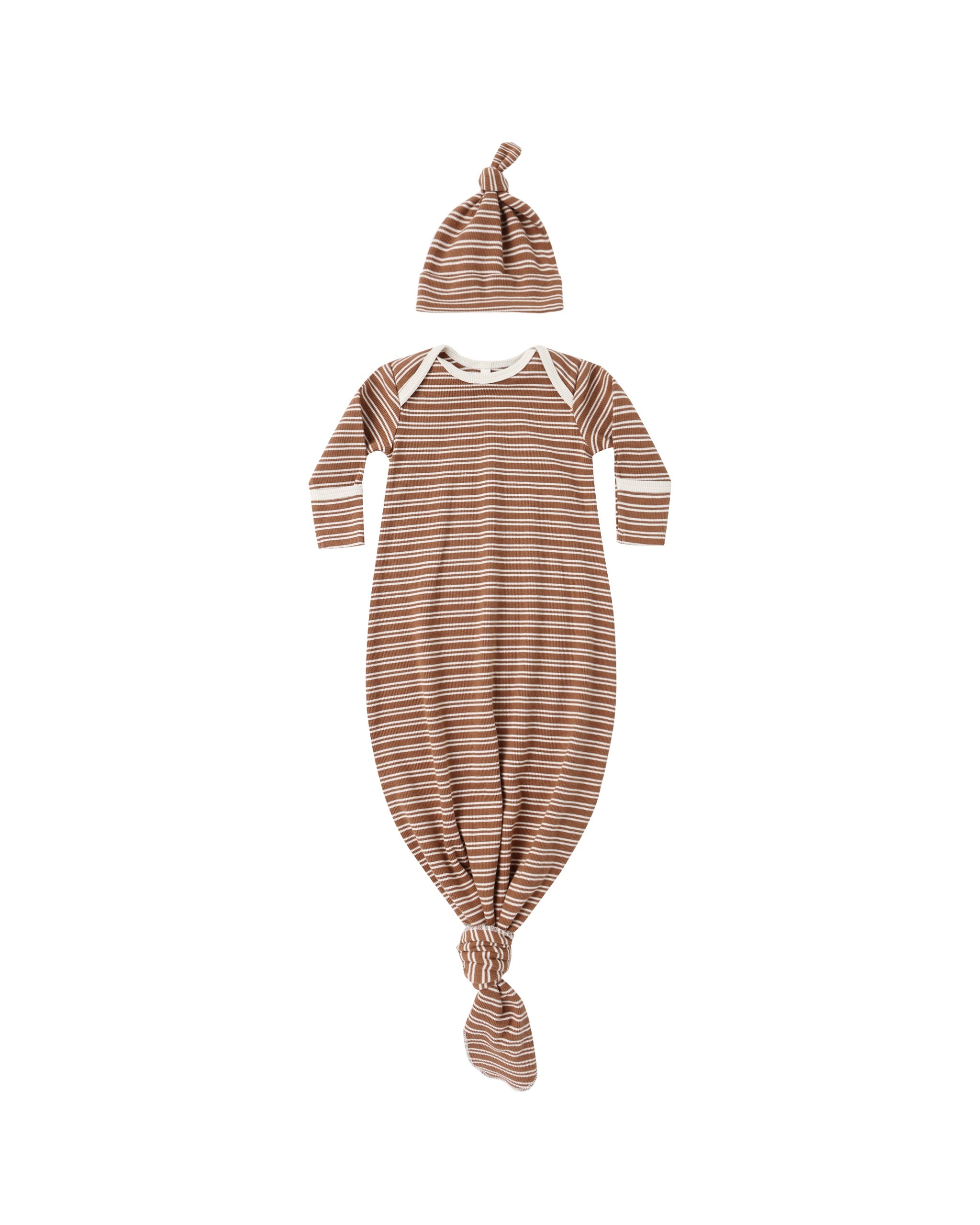 KNOTTED BABY GOWN + HAT SET OS  || CEDAR MICRO STRIPE | Quincy Mae
