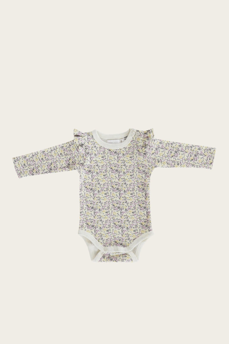 Organic Cotton Long Sleeve Frill Bodysuit - Summer Floral | Jamie Kay