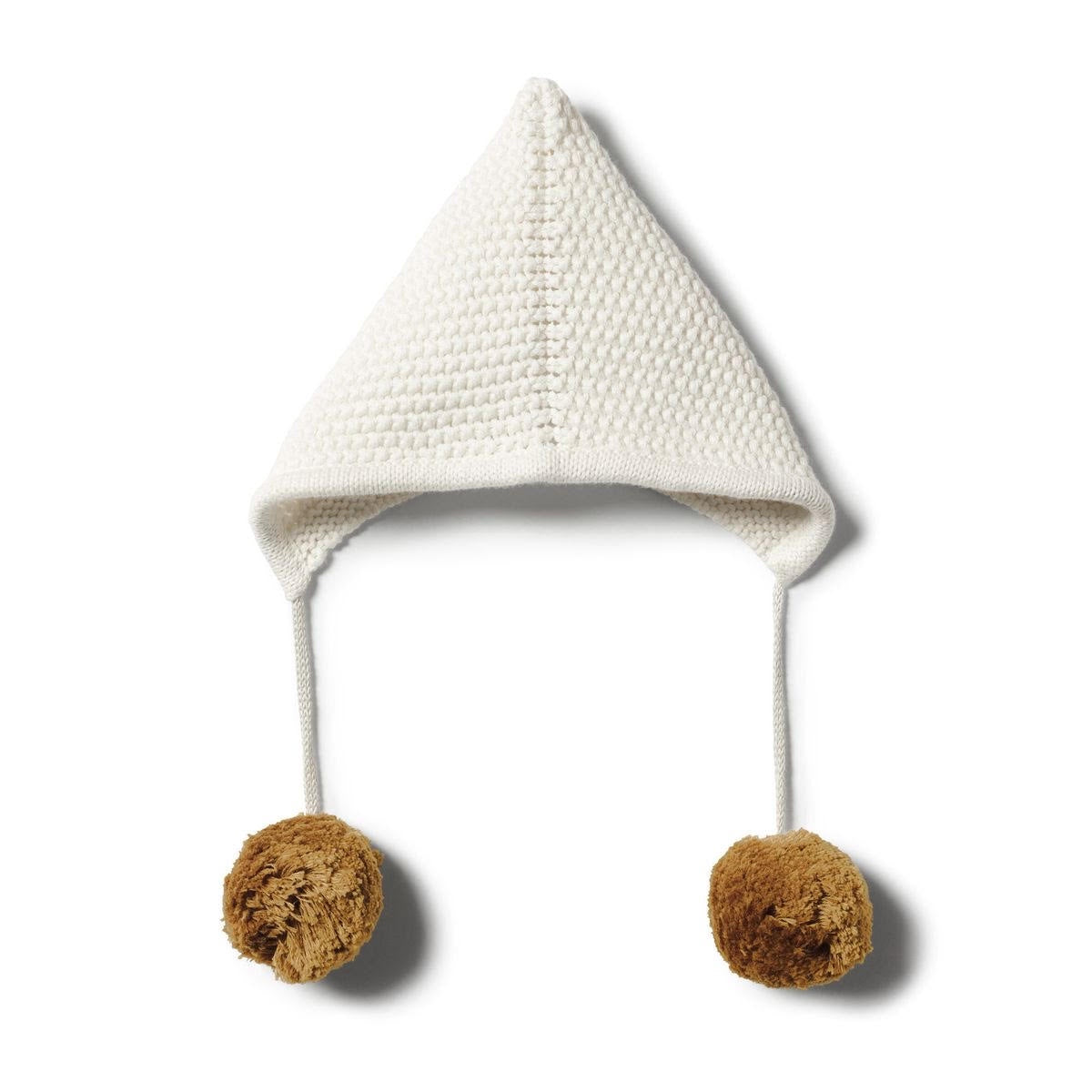 Ecru Knitted Bonnet - Caramel Pom Poms | Wilson + Frenchy