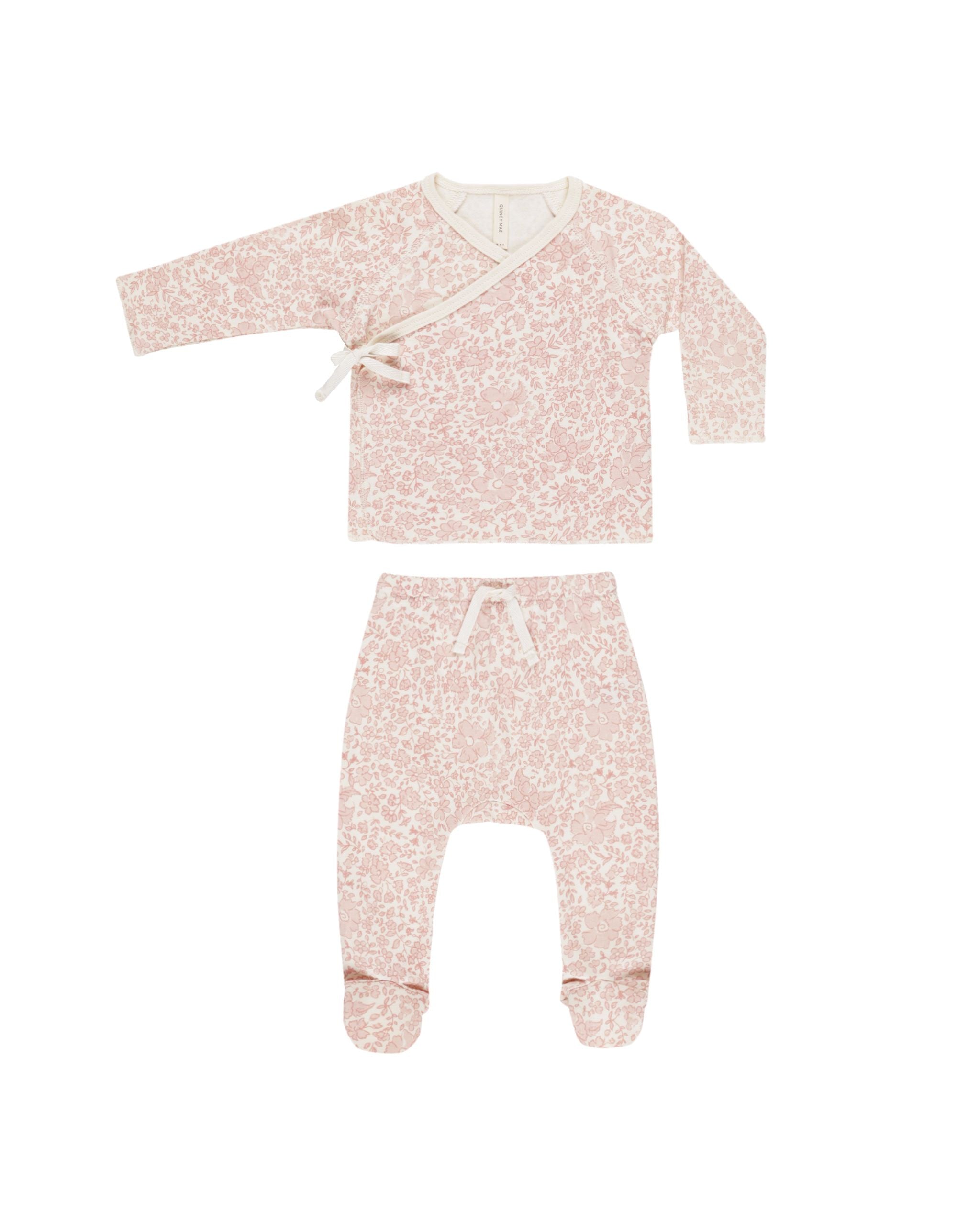 Wrap Top + Footed Pant Set || Pink Blossom | Quincy Mae